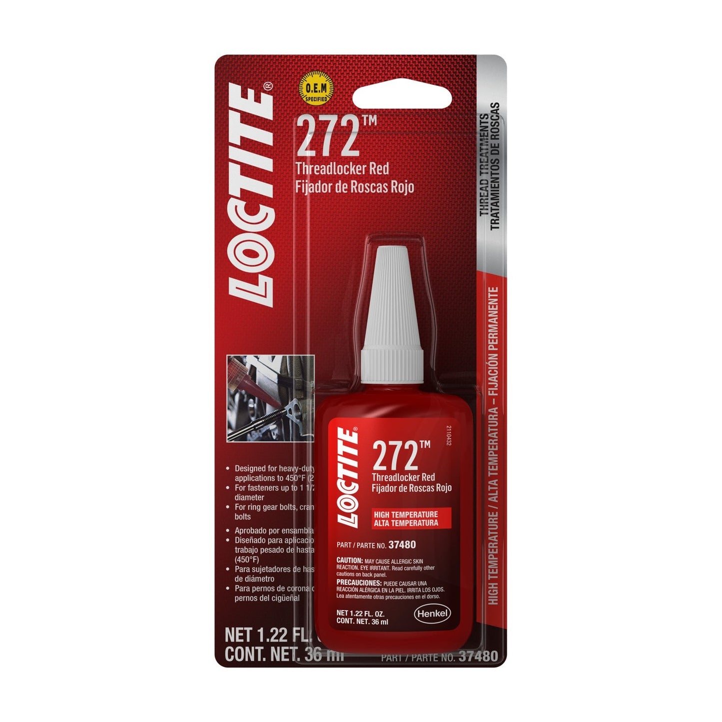 LOCTITE® 272, High Strength, Medium Viscosity, Red, Methacrylate-Based Threadlocking Adhesive, 50 ml Bottle