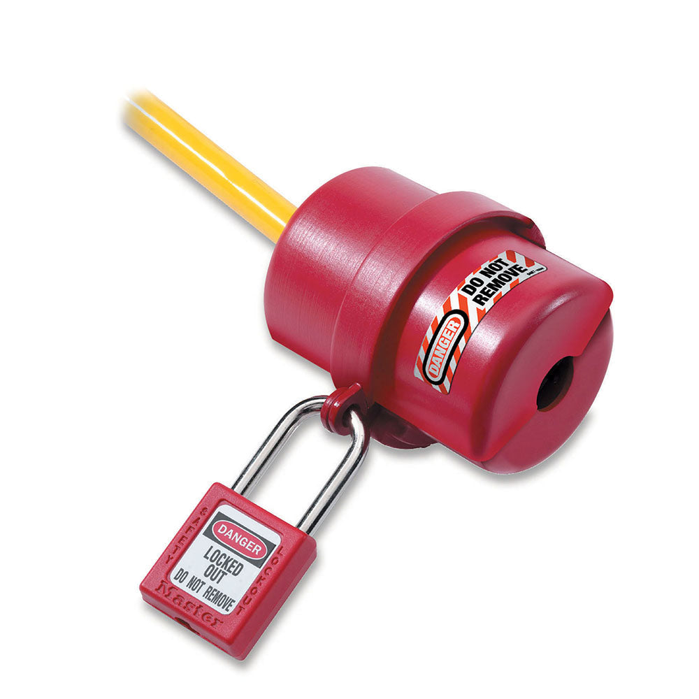 Rotating electrical plug lockout, 110 and 220 volt plugs