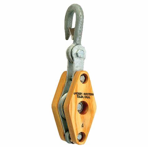 McKissick® Regular 22B Double Sheave Wood Block for Natural Manila Rope, Latch Hook, 4" Block, 1/2" Rope Size