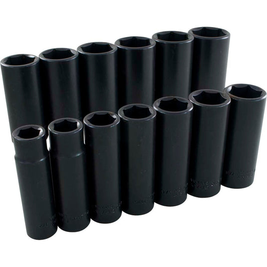 Jeu de douilles à choc - entraînement 1/2", 6 pans, profondes, 13 pièces