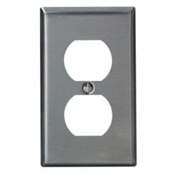 Wallplate, Duplex Receptacle, 1 Gang, Stainless Steel, 4-1/2 In L X 69.85 mm W