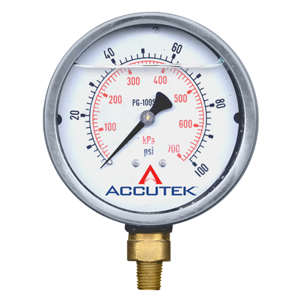 Manomètre rempli de liquide avec support de tige et cadran de 4 po, 0-30 PSI
