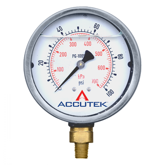 Manomètre rempli de liquide avec support de tige et cadran de 4 po, 0-30 PSI