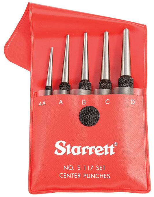 Steel Center Punch Set With Round Shank Knurled Grip 0-4" Length 1/16, 5/64, 3/32, 1/8, 5/32 Diameter Tapered Point 5 Pieces