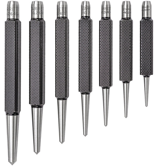 Steel Center Punch Set With Square Shank Knurled Grip 0-5" Length 1/16 5/64 3/32 1/8 5/32 3/16 1/4 Diameter Tapered Point 7 Pieces