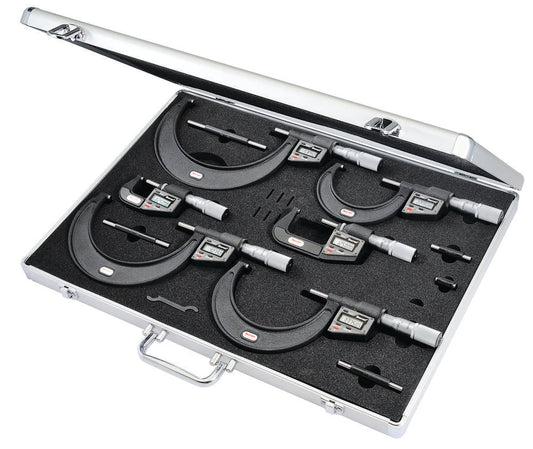 Jeu de micromètres électroniques extérieurs, dé à friction, enclume en carbure, broche, résolution 0,00005"/0,001 mm, plage 0-6"/0-150 mm