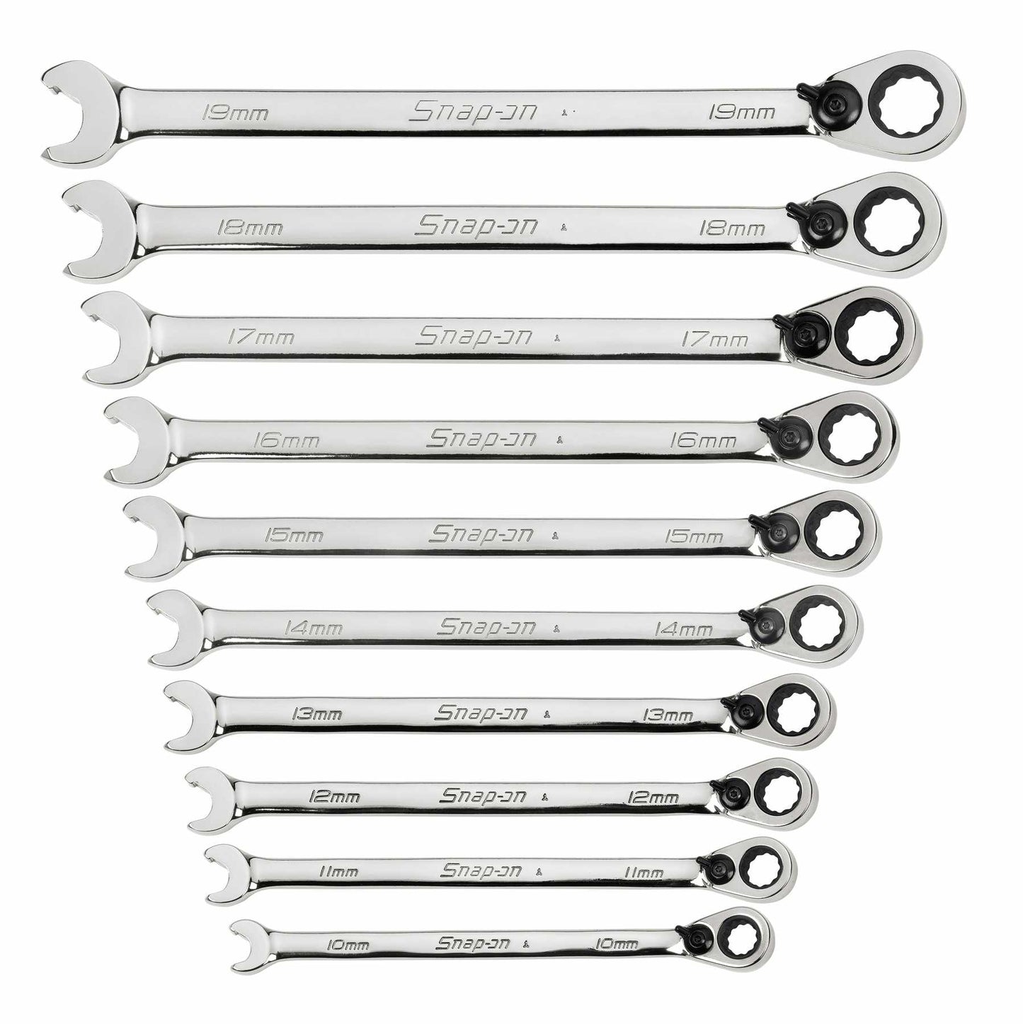 10 pc 12-Point Metric Flank Drive® Ratcheting Box/ Speed Open-End Combination Wrench Set (10–19 mm)