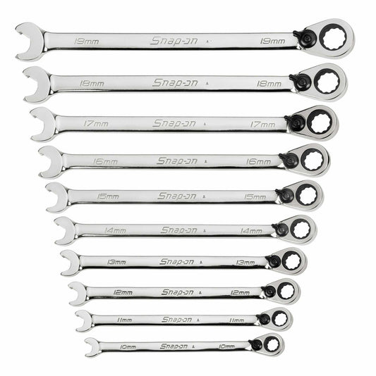 10 pc 12-Point Metric Flank Drive® Ratcheting Box/ Speed Open-End Combination Wrench Set (10–19 mm)