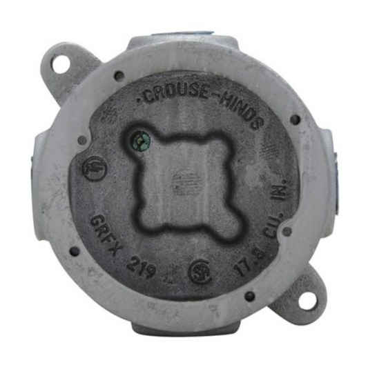 GRF219 Condulet Box, 3/4" x 1-3/8", 4 Hubs, Alu, w/ Lugs, Surface Mount