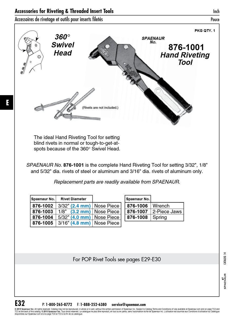 Riveter, 360°, Compatible with 3/32–1/8–5/32–3/16 In Rivets