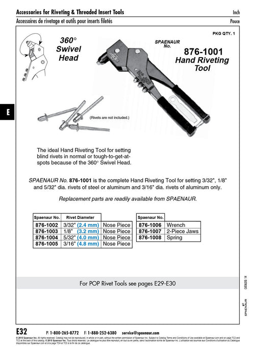 Riveter, 360°, Compatible with 3/32–1/8–5/32–3/16 In Rivets
