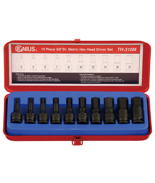 Jeu de 10 tournevis à tête hexagonale Dr. SAE 3/8'³, de 4 mm à 17 mm