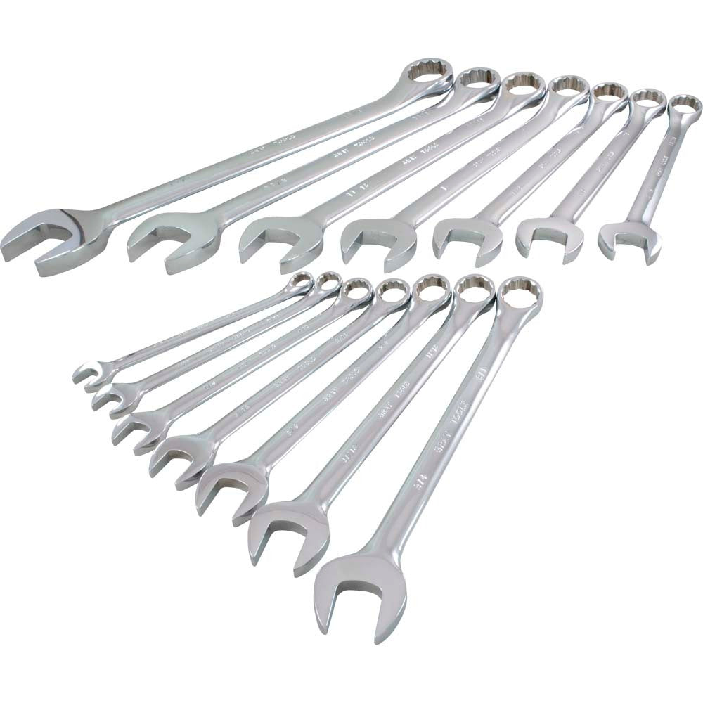 Combination Wrench Set - Mirror Finish, 12-Point, 14 Pieces