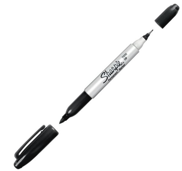 Permanent Marker, Sharpie Twin Tip, Black, 12/Box