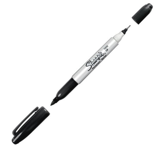 Permanent Marker, Sharpie Twin Tip, Black, 12/Box