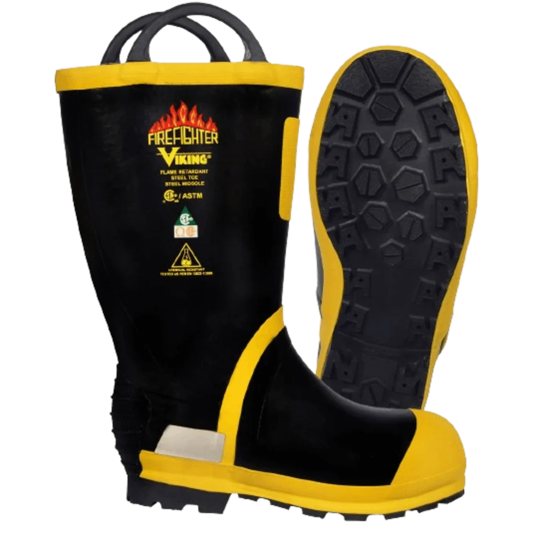 Viking Firefighter® Flame Retardant Felt Lined Boots, Black and Yellow. Felt and Rubber, Size 11M