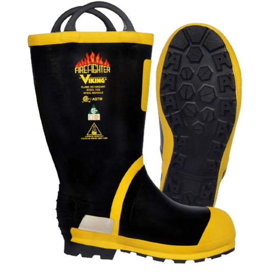 Viking Firefighter® Flame Retardant Felt Lined Boots, Black and Yellow. Felt and Rubber, Size 11M