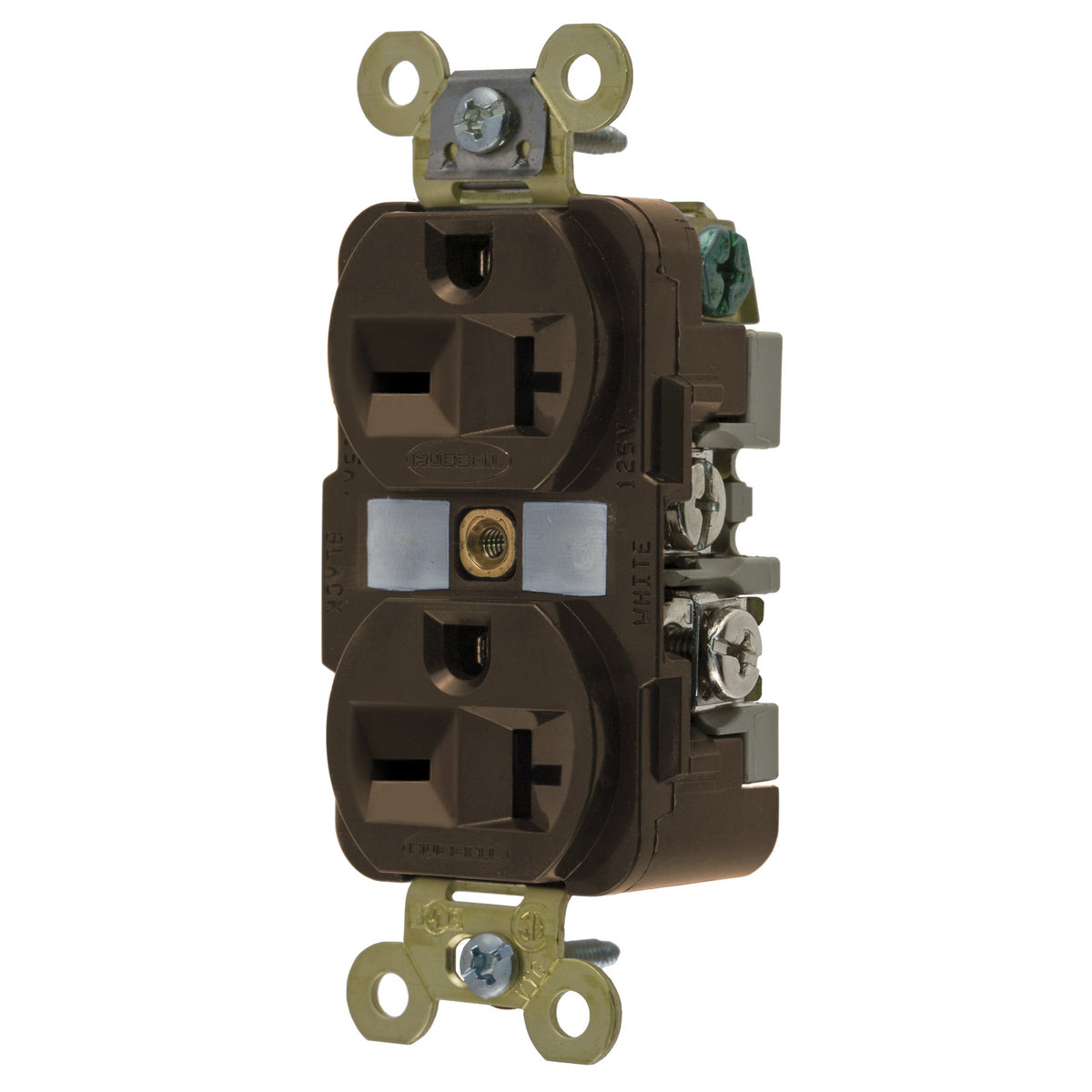 Receptacle, Straight Blade Duplex, Extra Heavy Duty, 15 A, 5-15R, Brown