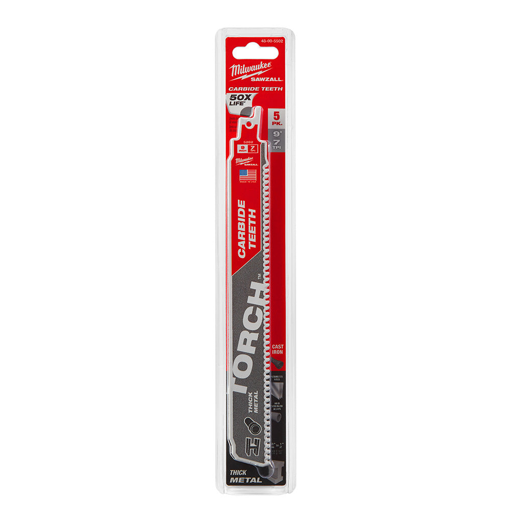 Lame de scie alternative SAWZALL pour coupe de métal à dents en carbure THE TORCH de 9 po, 5 TPI - 1 paquet