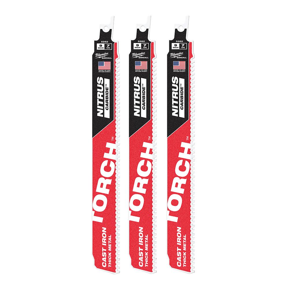9 po. 7TPI The TORCH pour fonte avec lame de scie alternative SAWZALL en carbure d'azote - Paquet de 3