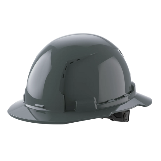 Bolt™ Full Brim Hard Hat White/6pt Ratcheting Suspension, Vented - Type 1, Class e, Gray