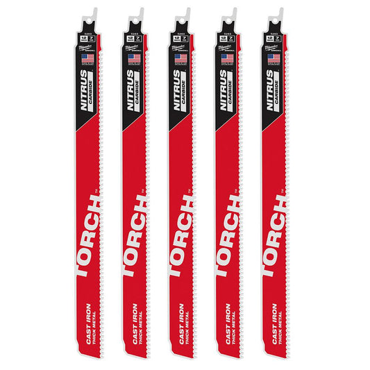 Lame de scie alternative SAWZALL The TORCH avec carbure NITRUS, 12 po, 7 TPI, paquet de 5