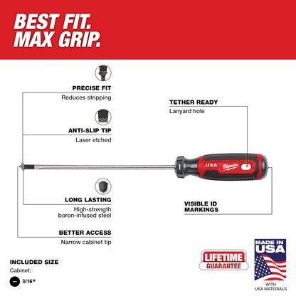 3/16" Cabinet 6" Cushion Grip Screwdriver (USA)