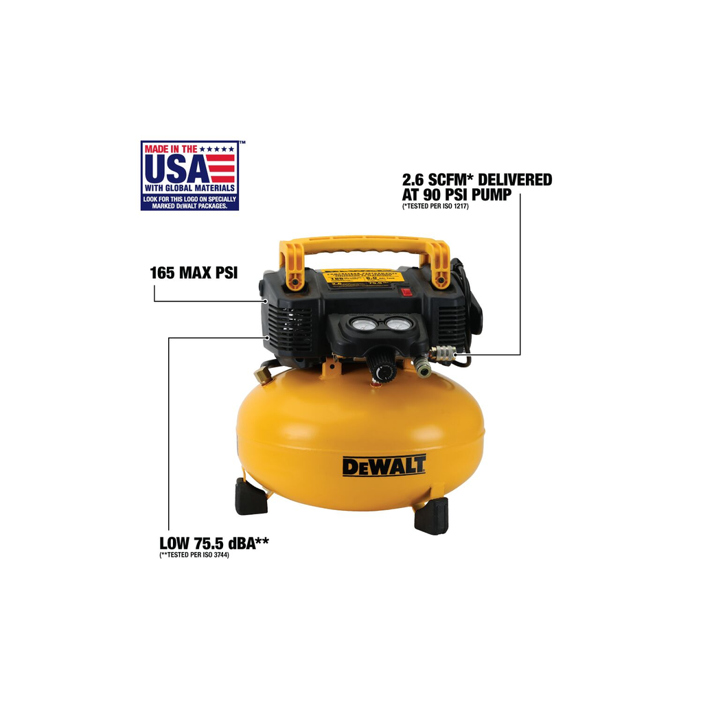 DEWALT Pancake Air Compressor, 6 Gallon, 165 Psi