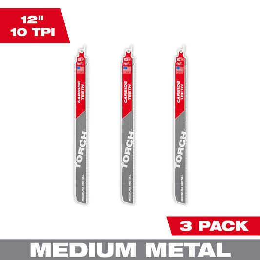 The Torch™ With Carbide Teeth For Medium Metal Sawzall® Blade 12" 10tpi 3pk