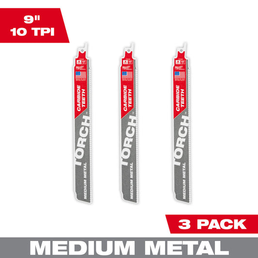The Torch™ With Carbide Teeth For Medium Metal Sawzall® Blade 9" 10tpi 3pk