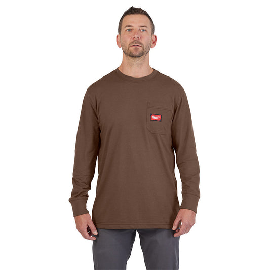 Gridiron™ Pocket T-shirt - Long Sleeve Brown L