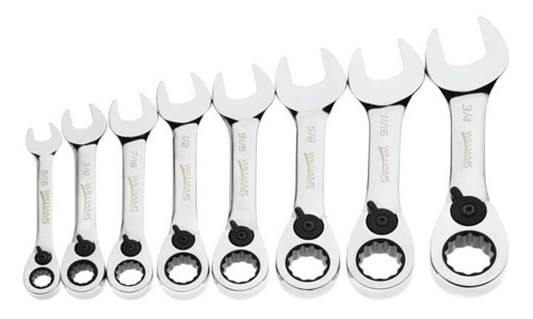 8 Piece SAE Stubby Reversible Ratcheting Combination Wrench Set