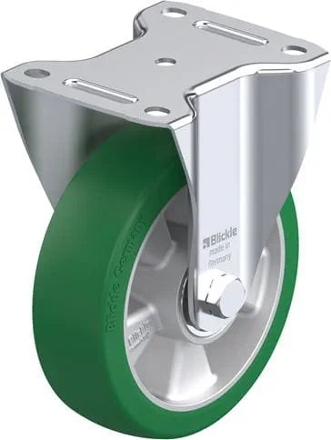 Fixed Caster, Steel Plate, Aluminum Core, Softhane Pu Wheel, Medium Duty