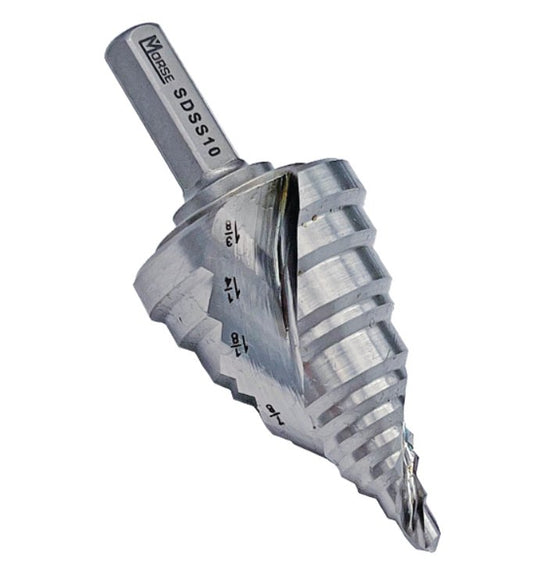Morse Step Drill Switchback, Steel, 1/16"-1-1/8" Dia, 3/8" Shank