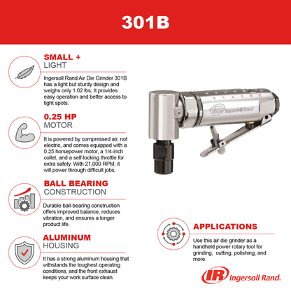 Air Angle Die Grinder, 0.25 Hp, 21,000 Rpm, 1/4 In Collet, Front Exhaust