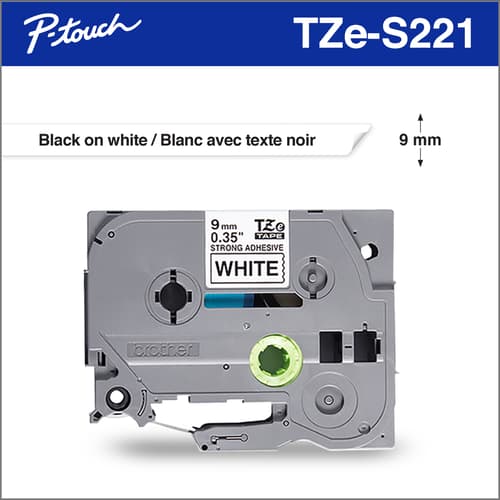 Extra Strength Adhesive Tape Label Makers, Black on White, 9 mm x 8 m