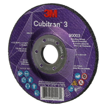 3M™ Cubitron™ 3 Depressed Center Grinding Wheel 90003 36+ T27 4-1/2 In × 1/4 In × 7/8 In (11x6x22.23) ANSI 10/Pack 20 Ea/Case