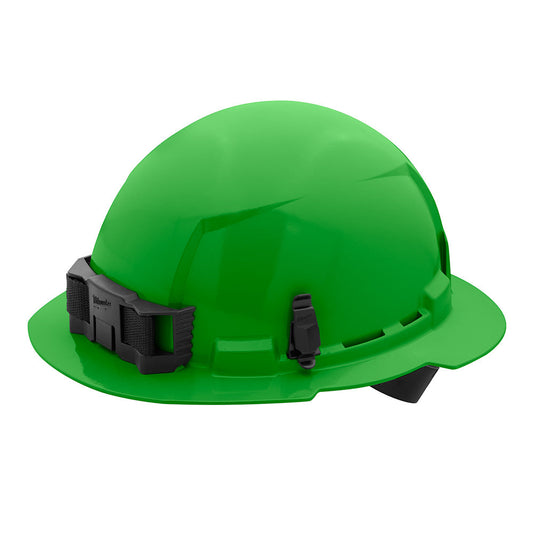 Green Full Brim Hard Hat White/4pt Ratcheting Suspension - Type 1, Class e, 5/PK