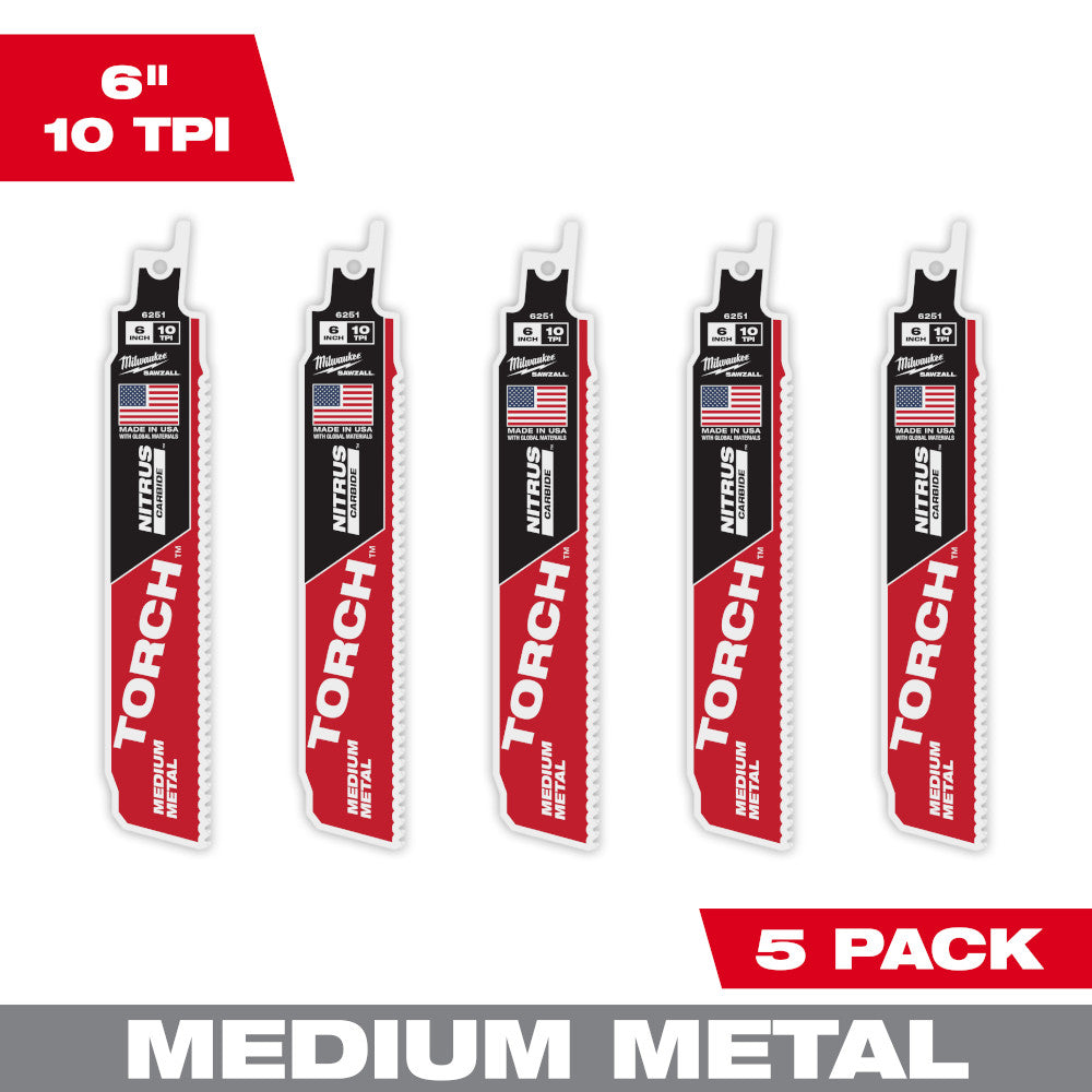 The Torch™ With Nitrus Carbide™ Teeth For Medium Metal Sawzall® Blade 6" 10tpi 5pk