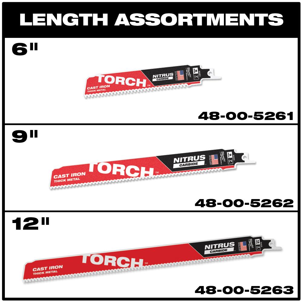 12 po. 7 TPI The TORCH avec lame SAWZALL au carbure NITRUS Lame de scie alternative SAWZALL - paquet de 3