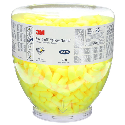 Recharge de bouchons d’oreilles Yellow Neons E-A-Rsoft 3MMC pour Distributeur One Touch, 391-1005, grande taille, sans cordon, 400pair/bte
