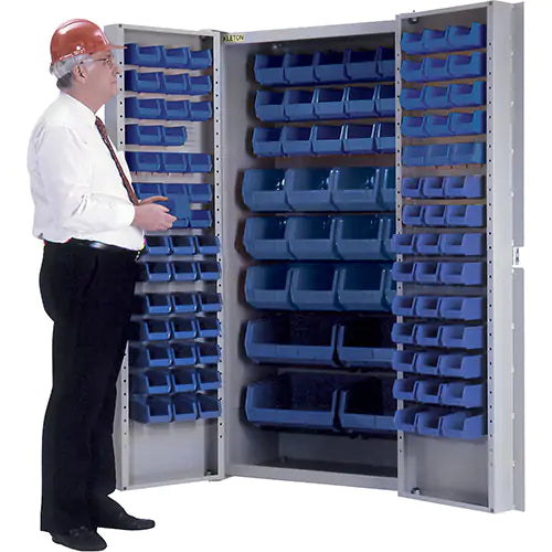 Deep-Door Combination Cabinet, with blue bins, 38" W x 24" D x 72" H, 36 Shelves