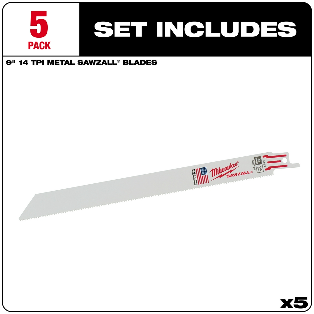 9" 14 TPI Sawzall Blade For Medium Metal (5 PK)