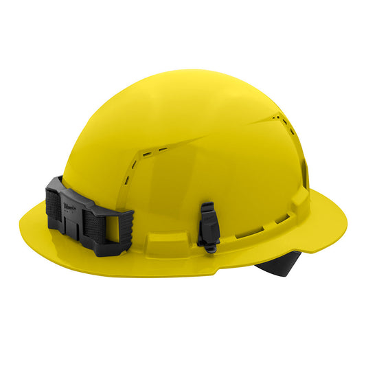 Yellow Full Brim Vented Hard Hat White/4pt Ratcheting Suspension - Type 1, Class c, 5/PK