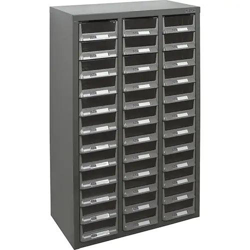 KPC-100 Parts Cabinet, Galvanized Steel, 36 Drawers, 23" x 11-2/5" x 36-9/10", Grey