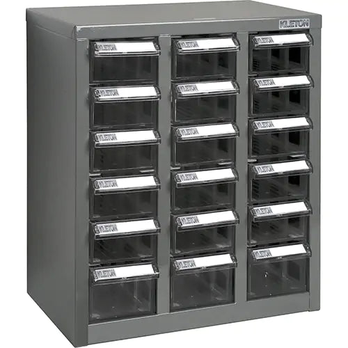 KPC-600 Parts Cabinet, Galvanized Steel, 18 Drawers, 13-9/10" x 8-7/10" x 16-3/10", Grey