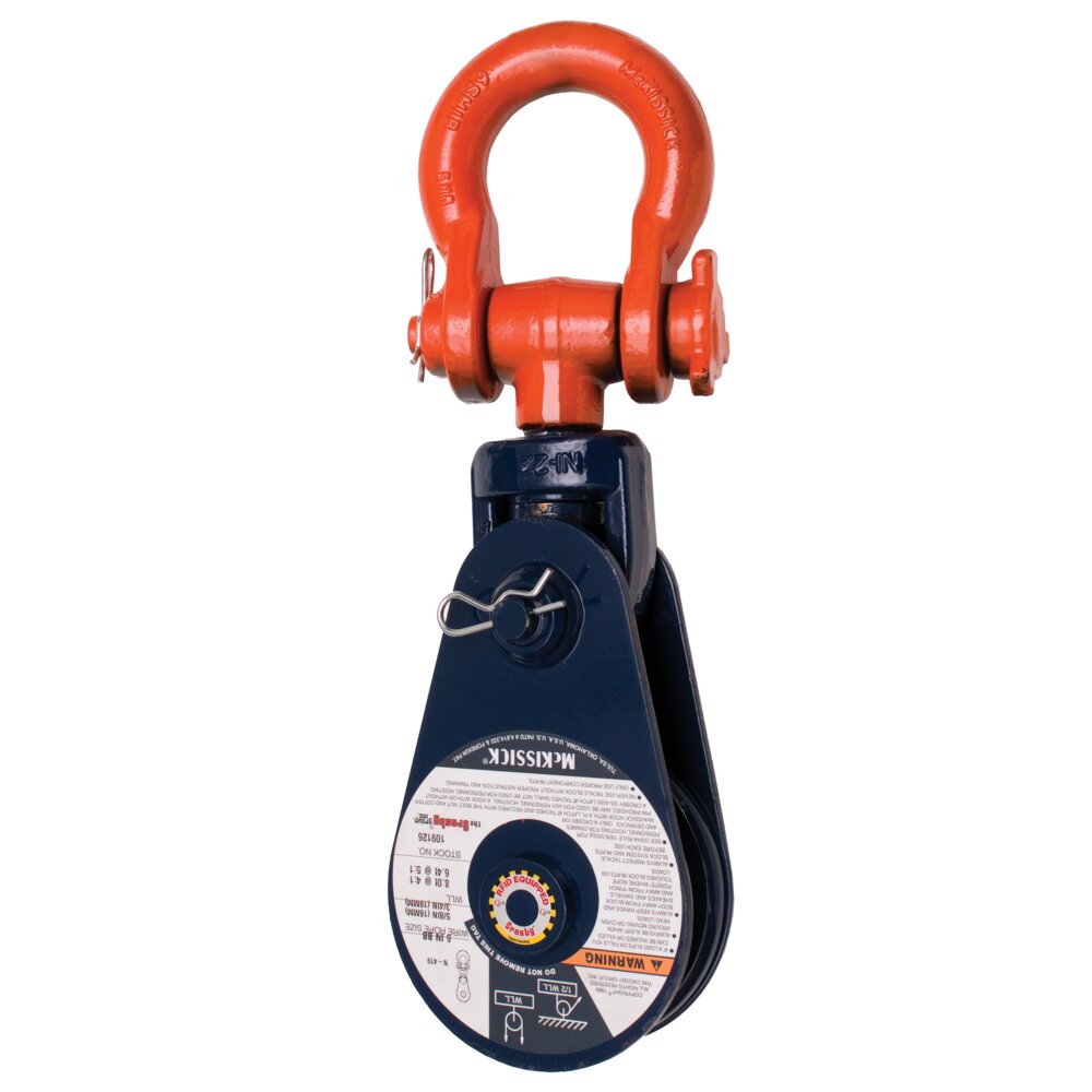 McKissick® Snatch Block, Shackle Fitting, Single Sheave, 419, Alloy Steel, 8T, 5/8" - 3/4" WR, 8" S