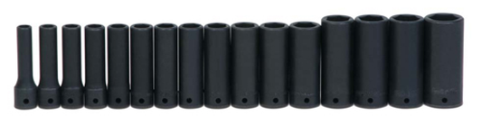 Jeu de 16 douilles profondes métriques à 6 pans, entraînement 1/2"