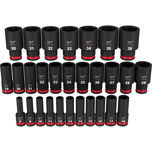 29PC SHOCKWAVE™ Impact Duty 1/2" Drive Metric Deep 6 Point Socket Set