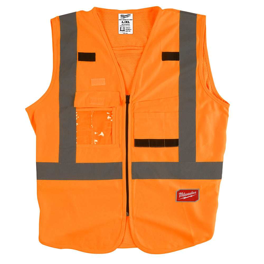 High Visibility Ten Pocket Safety Vests, Type r Cst Csa Class 2, Orange, Sz: S/M, 12/pk